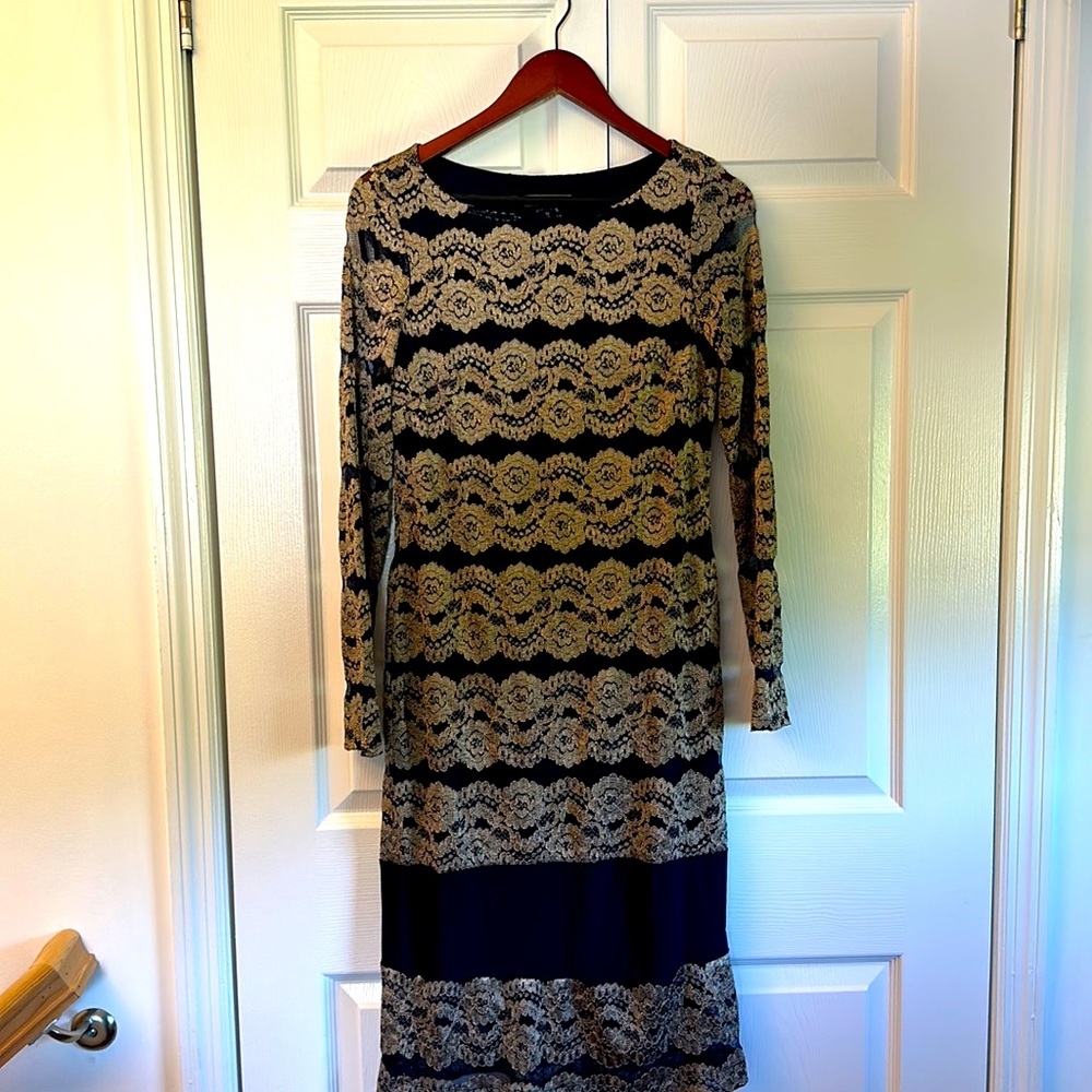 Like new gold and dark blue dress size 10.